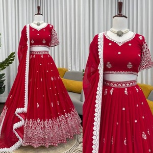 VASTRA COTTAGE Elegante Conjunto de Lehenga Choli de Georgette con Trabajo de Hilo de Lentejuelas, Lehenga Cosida, Blusa Sin Coser y Dupatta - Product Image 3
