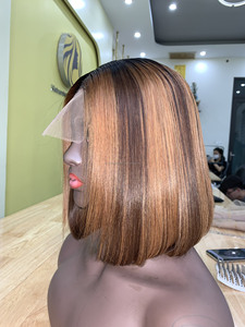 <b>Bob</b> <b>Wig</b> Vietnamese 100% Virgin Remy Human Hair for Lace Transparent Extension Straight High Density Customize Colors - Product Image 5