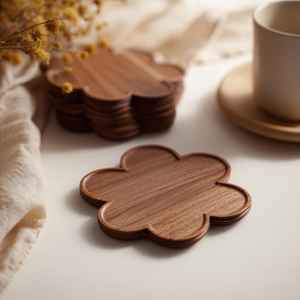 Juego de 6 Posavasos de Madera con Forma de Flor, Calidad Estándar, Nogal Negro, Diseño Artístico y Creativo para Decoración del Hogar - Product Image 4