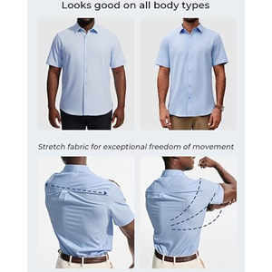 Camisas de Vestir de Manga Corta para Hombre, Elásticas, Sin Arrugas, Estilo Casual de Negocios, con Botones, Corte Regular - Product Image 6