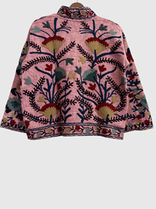 Veste en laine florale brodée à la main avec col montant, manches longues, coupe ample, grande taille, vêtements d'hiver pour femmes adultes - Product Image 2