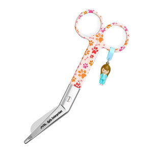 Tijeras de Acero Inoxidable con Diseño de Huellas de Perro Naranja, Tipo Pico de Pato, para Cortes Rápidos y Precisos en Vendajes, Uso Hospitalario - Product Image 1
