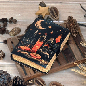 Bouteilles de Potion Lumineuses au Design Magnifique sur le Thème de la Nuit Fantastique en Cuir, Illustrations Enchantées, Lune Croissante - Reliure Thermique Noire - Product Image 3