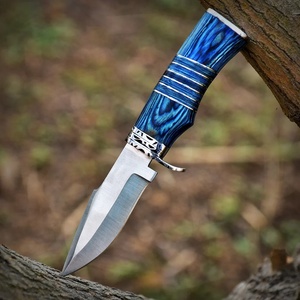 Couteau de chasse et de survie de qualité industrielle, fabriqué à la main, manche en bois Pakka bleu, lame fixe en acier Damas, OEM - Product Image 4