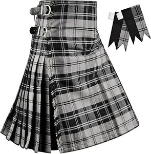 Kilt de tartán gris Douglas, una prenda tradicional escocesa que a menudo se confecciona con lana acrílica o poliviscosa. - Product Image 1