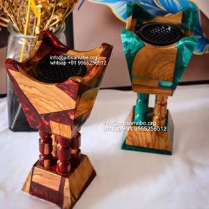 Quemador Bakhoor de epoxi hecho a mano con resina y soporte artesanal de madera Mabkhara para madera roja aromática para Ramadán especial - Product Image 5