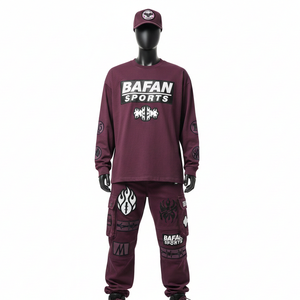 Ensemble survêtement homme en molleton de coton doux 240 GSM, t-shirt et pantalon, couleur bordeaux, logo personnalisé imprimé, 2 pièces - Product Image 1