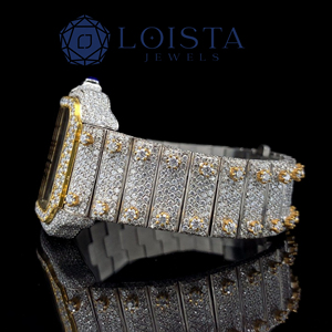 Montres personnalisées avec logo, ciel étoilé, or brillant, hip-hop, acier inoxydable, verre, hommes, carrées, arabes, moissanite, quartz - Product Image 2