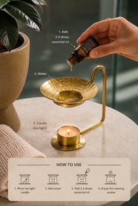 Brass Aromatherapy Perfume Lamp <b>with</b> Candle Holder for Essential Oil <b>Diffusion</b> All Season Use - Product Image 5