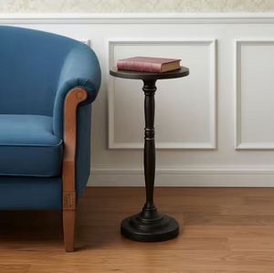 Elegant <b>Round</b> Dark Bronze Drink <b>Table</b> Mid-Century Spindle Pedestal <b>Bedside</b> End <b>Table</b> - Product Image 1