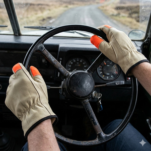 Leather Work <b>Gloves</b> With Orange Fingertip Reinforcement Anti-Slip General Purpose Safety <b>Gloves</b> Straight Cuff - Product Image 2