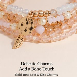 Luxury Handmade Bohemian Layered <b>Bead</b> Bracelet <b>Set</b> Women | Pearl Charm 14K Gold Plated Stretch Stack Bracelets | Fashion Jewelry - Product Image 4