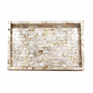 Plateaux de service et de rangement carrés tendance, faits à la main, finition naturelle, avec incrustations MOP, pour mariages, maison et événements festifs - Product Image 6