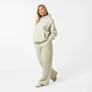 Conjunto de Sudadera con Capucha y Pantalones para Mujer, Chándal de Felpa 100% Algodón, Lavado Ácido, Estampado, Ecológico, Color Marrón, Ajuste Holgado 2 - Product Image 5