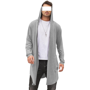 Cardigan long léger à capuche pour homme, ouvert sur le devant, drapé, vêtement d'extérieur d'été - Product Image 1