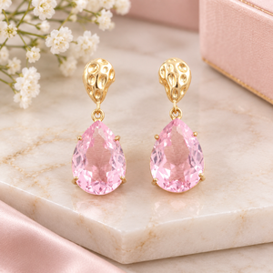 Boucles d'oreilles pendantes tendance en zircon rose et strass, style décontracté, avec fermoir à tige, bijoux fantaisie pour femme - Product Image 3