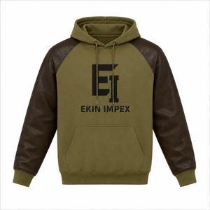 เสื้อฮู้ดผู้ชายแขนหนัง PU สกรีนลายสตรีทแวร์ลำลอง - Product Image 1