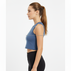Private Label 100% Cotton Cropped Tank <b>Top</b> Women Custom Brand Logo Plain Blank Short Jersey Sleeveless <b>Top</b> Manufacturer Bulk - Product Image 4