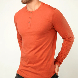 T-shirts personnalisés pour hommes à manches longues, col Henley, boutonnés, coupe ajustée, décontractés, respirants, séchage rapide, 100% coton, impression sérigraphique - Product Image 3