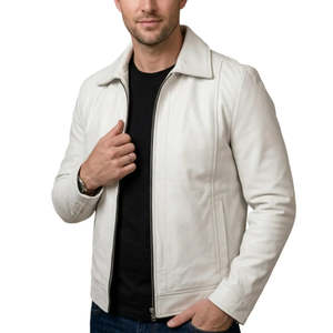 Chaqueta de Cuero Genuino para Hombre, Corte Slim Fit, Estilo Motero, Hecha a Mano, Blanca, Accesorio de Moda de Lujo - Product Image 2