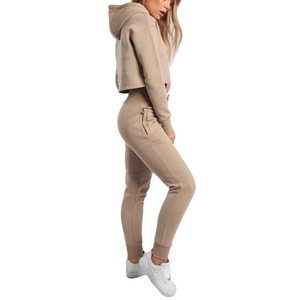 Women Solid Color Hooded Tracksuit <b>Set</b> Full Length Joggers With Pockets Casual Loose Fit Autumn Wear Midweight Cotton - Product Image 2