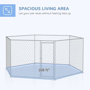 Recinto per Cani da Esterno in Argento con Porta Bloccabile XL 13,4 X 11,5 ft, Gabbia per Cani di Taglia Media e Grande, Cuccia e Trasportino - Product Image 5