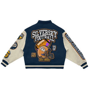 แจ็คเก็ตเบสบอลแบบวาร์ซิตี้หนังสำหรับผู้ชาย สไตล์เท่ห์  ผ้าฟลีซสำหรับฤดูหนาว  รับผลิตตามสั่งขายส่ง - Product Image 2