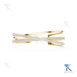 Brazalete de Diamantes Cultivados en Laboratorio, Diseño Cruzado, Oro Sólido de 14K/18K, Joyería Fina de Lujo para Mujer, Fabricante Mayorista - Product Image 1