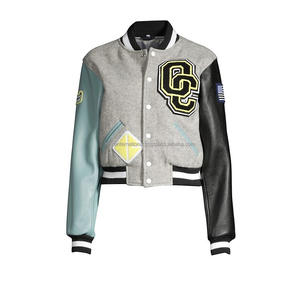 สองสีแขนหนังแท้ HIVJ223 Letterman ที่มีคุณภาพสูง Chenille เย็บปักถักร้อยผู้ชายตัวแทนแจ็คเก็ต - Product Image 1