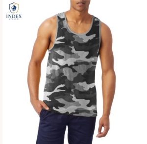 Camiseta sin mangas de camuflaje para hombre Index Apparel, cuello redondo, tejida, transpirable, informal y deportiva. - Product Image 1