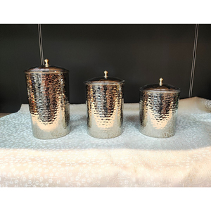 Ensemble de 4 boîtes de rangement en acier inoxydable martelé, écologiques et artisanales, pour comptoir de cuisine, farine, sucre, pâtes - Product Image 4