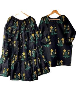 Trajes confeccionados pakistaníes Lenin Trajes de 2 piezas con estampado de bloques Sharara confeccionados para mujeres Trajes de Lenin estampados de diseñador - Product Image 1