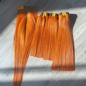 Prix de gros 100% Cheveux humains vierges vietnamiens, trame en dentelle, lisses, couleur orange, super double trame, extensions de cheveux - Product Image 1