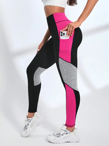Women's Yoga <b>Leggings</b> Mid Waist Solid <b>Pattern</b> High Elastic Breathable Compression Pants for Gym Fitness - Product Image 3
