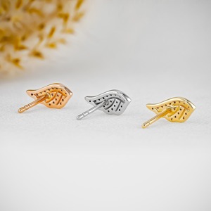 14K Solid Gold Lab Grown Diamond Angel Wing Stud <b>Earrings</b> Unique Design Boho Hippie Style Wedding Anniversary Party Jewelry for - Product Image 5