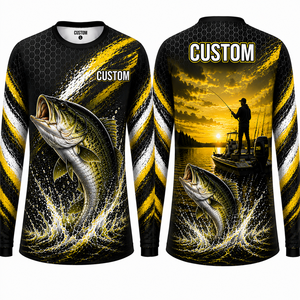 Camisa de Pesca Personalizada para Hombre, Protección Solar UPF 50, Poliéster, Manga Larga, Secado Rápido, Estampada, para Actividades al Aire Libre - Product Image 1