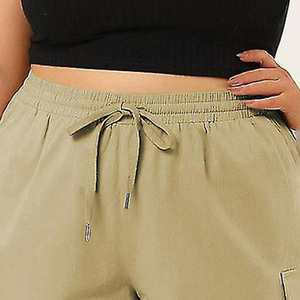 Shorts Cargo de Cintura Alta para Mujer, Color Sólido, Lona, Cordón Ajustable, Corte Holgado, Diseño Casual con Bolsillos, Tejido Transpirable - Product Image 6