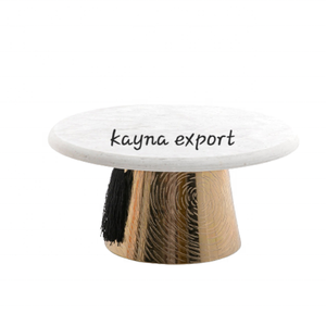 Latest Designer Gold Platted Metal <b>Stand</b> With Marble Round Top <b>Cupcake</b> <b>Stand</b> Supplier in India Embossed Design Metal Cake <b>Stands</b> - Product Image 1