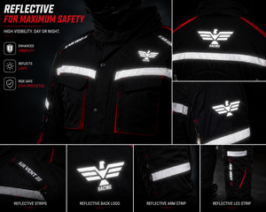 Men Motorcycle Riding Suit Full Sleeve Black Red Reflective Windproof Breathable Polyester/Nylon Winter <b>Jacket</b> Pants Set - Product Image 6