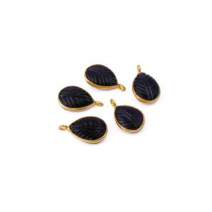 สร้อยคอจี้หยดน้ำพลอยโอนิกซ์สีดำทำด้วยมือลายใบไม้อินเทรนด์แกะสลักทองสแตนเลสเครื่องประดับ unisex - Product Image 3