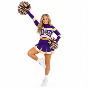 Ensemble d'uniformes de cheerleading personnalisés pour femmes adultes, 100 % polyester, haut court et jupe plissée, impression numérique, fabricant OEM/ODM - Product Image 2