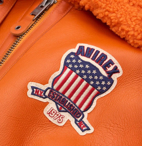 Chaquetas de Cuero Avirex para Hombre de Alta Calidad, Chaqueta de Cuero Avirex Color Naranja con Cuello Camisero, Venta al Por Mayor - Product Image 4
