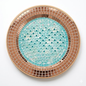 Assiette de présentation ronde artisanale en mosaïque de nacre avec incrustation de coquillages, décorative pour mariages, événements et décoration intérieure - Product Image 1