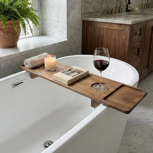 Hochwertige natürliche Akazienholz-Badewannenablage mit Weinglashalter, Spa-Badzubehör aus Vietnam. - Product Image 2