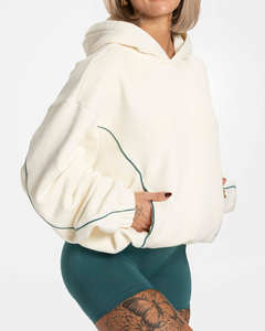 Sudadera con capucha de alta calidad, extragrande, con contraste de colores y ribetes, para mujer, transpirable, de algodón y forro polar, estilo urbano. - Product Image 1