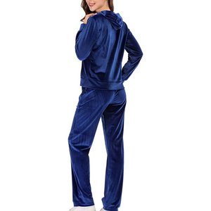 Premium High Quality Solid Organic Cotton Canvas Eco-Friendly <b>Velvet</b> <b>Tracksuit</b> Women 2 Piece Winter Zip Full Hoodie Sweatshirt - Product Image 2