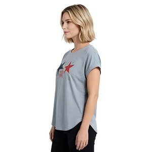 Gray Cap Sleeve T-<b>Shirt</b> With <b>Star</b> Print Loose Fit Crew Neck Casual Jersey 100% Cotton Breathable All Seasons - Product Image 3