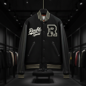 เสื้อแจ็คเก็ตเบสบอล RexFit Sport Custom รุ่น Varsity Letterman สำหรับผู้ชาย แขนหนัง ปักลาย  ผู้ผลิต OEM สำหรับฤดูหนาว - Product Image 1