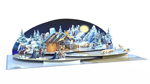 Tarjeta de felicitación navideña 3D con diseño de escena de la Natividad, paisaje nevado y noche iluminada por la luna, en papel con acabado mate. - Product Image 3