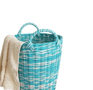 Panier polyvalent en rotin turquoise et blanc avec un motif de tissage unique, bac de rangement tissé à la main, organisateur décoratif - Product Image 2